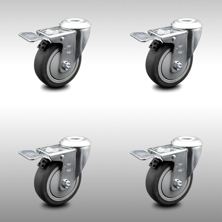 Service Caster 4 Inch SS Thermoplastic Rubber Swivel Bolt Hole Caster Set with Total Lock Brake SCC-SSBHTTL20S414-TPRB-4